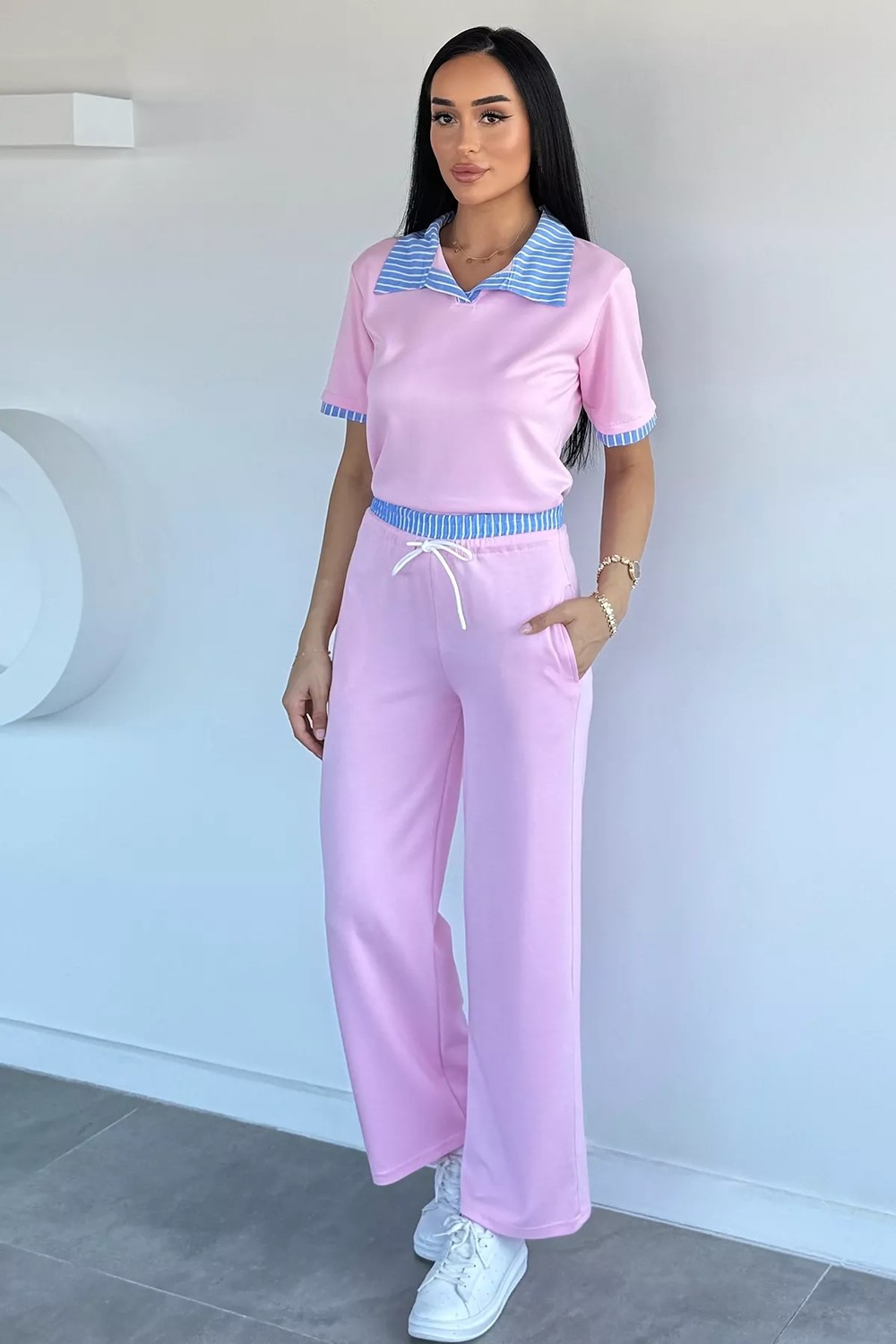 Gülseli Kadın Polo Yaka Bluz Bel Lastikli Pantolon Ikili Takım P-00022256 görsel 6
