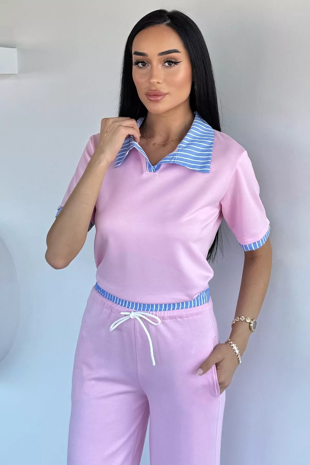 Gülseli Kadın Polo Yaka Bluz Bel Lastikli Pantolon Ikili Takım P-00022256 görsel 7