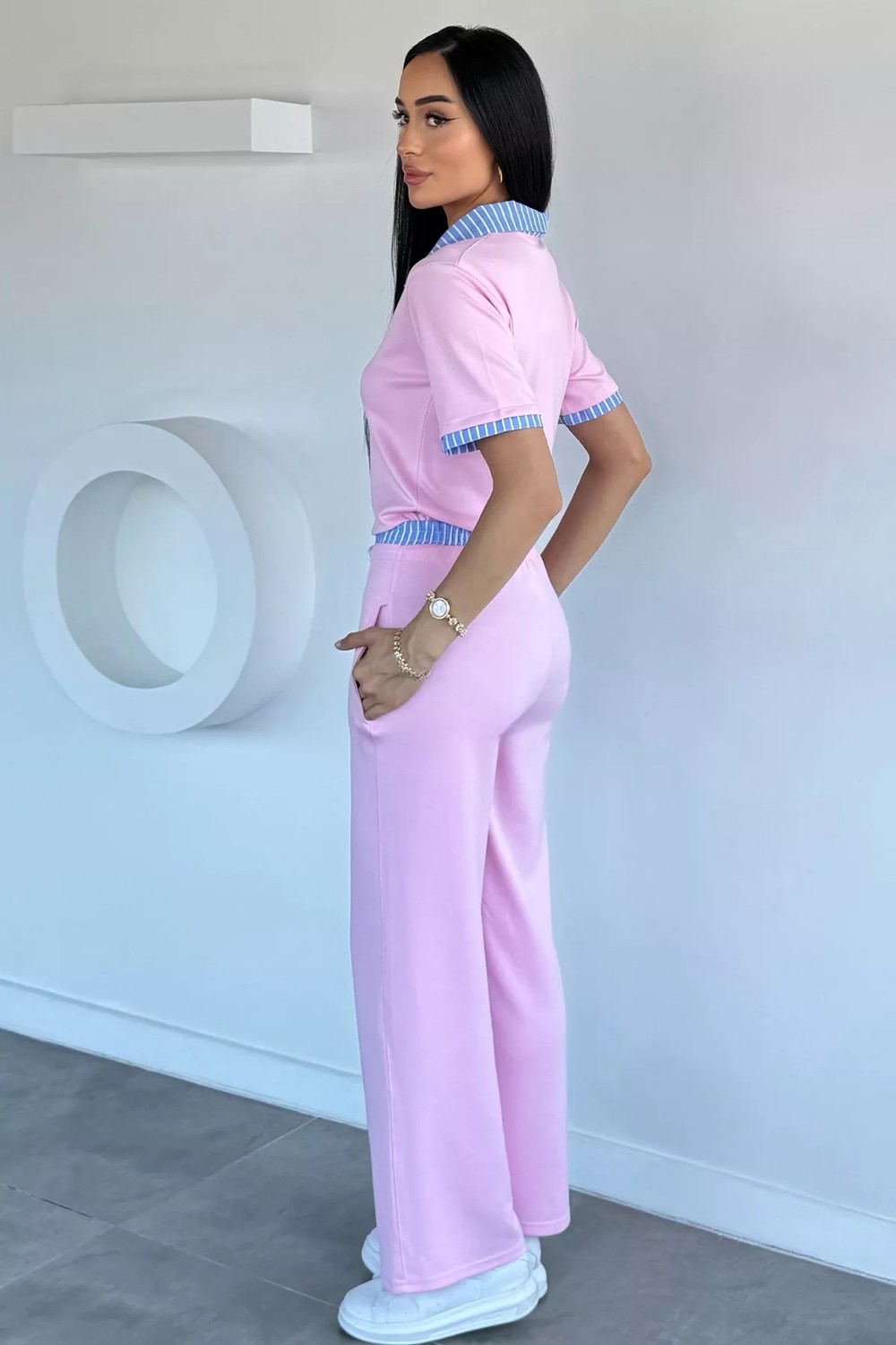 Gülseli Kadın Polo Yaka Bluz Bel Lastikli Pantolon Ikili Takım P-00022256 görsel 8
