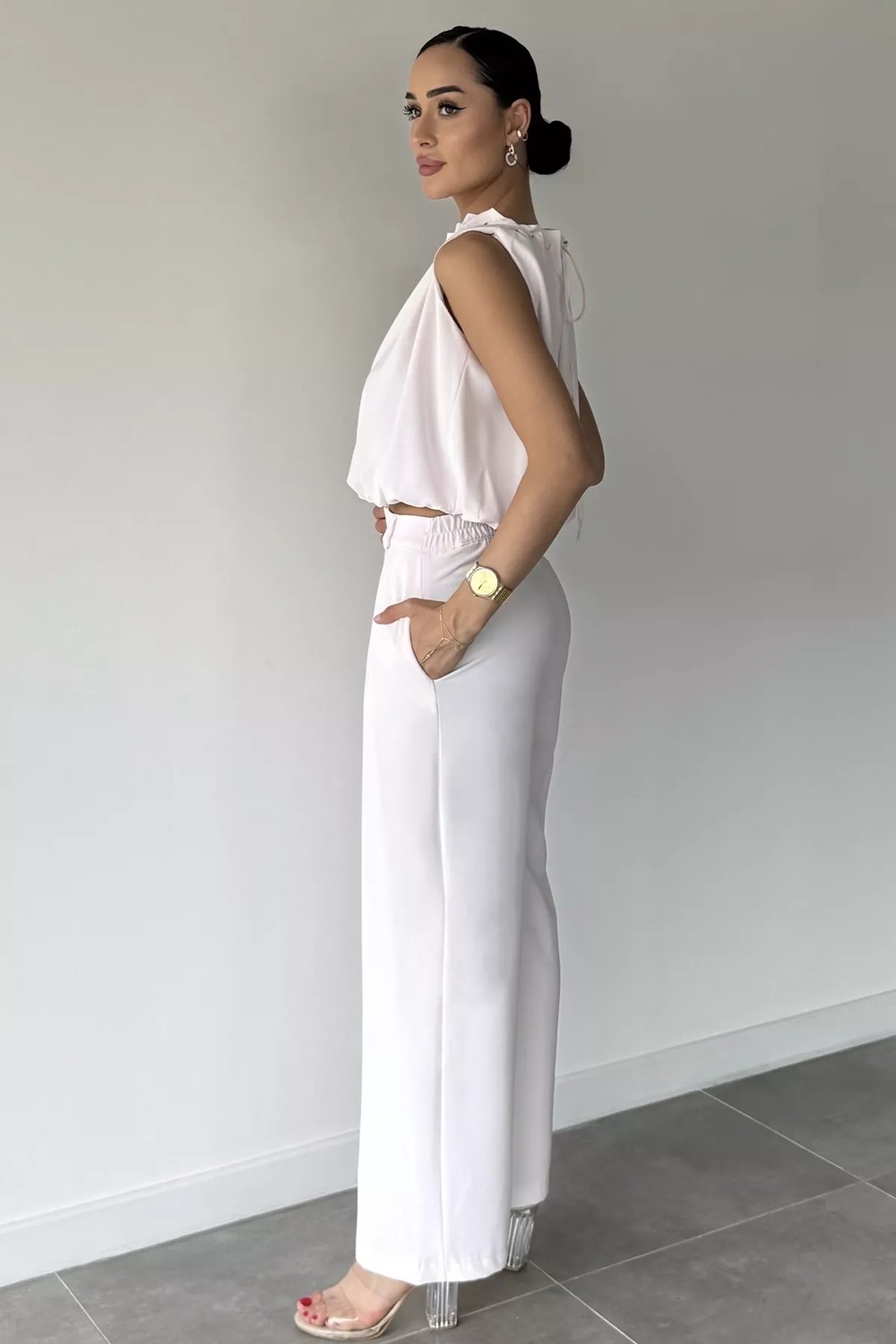 Gülseli Kadın Bel Lastikli Pantolon Bluz Ikili Takım P-00022163 görsel 4