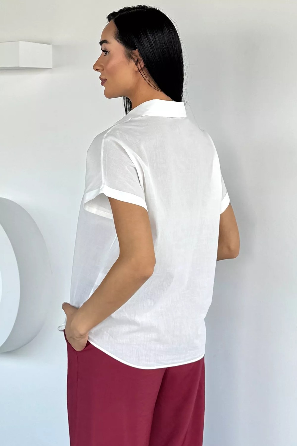 Gülseli Kadın Boncuk Nakışlı Kısa Kol Gömlek P-00021872 görsel 5