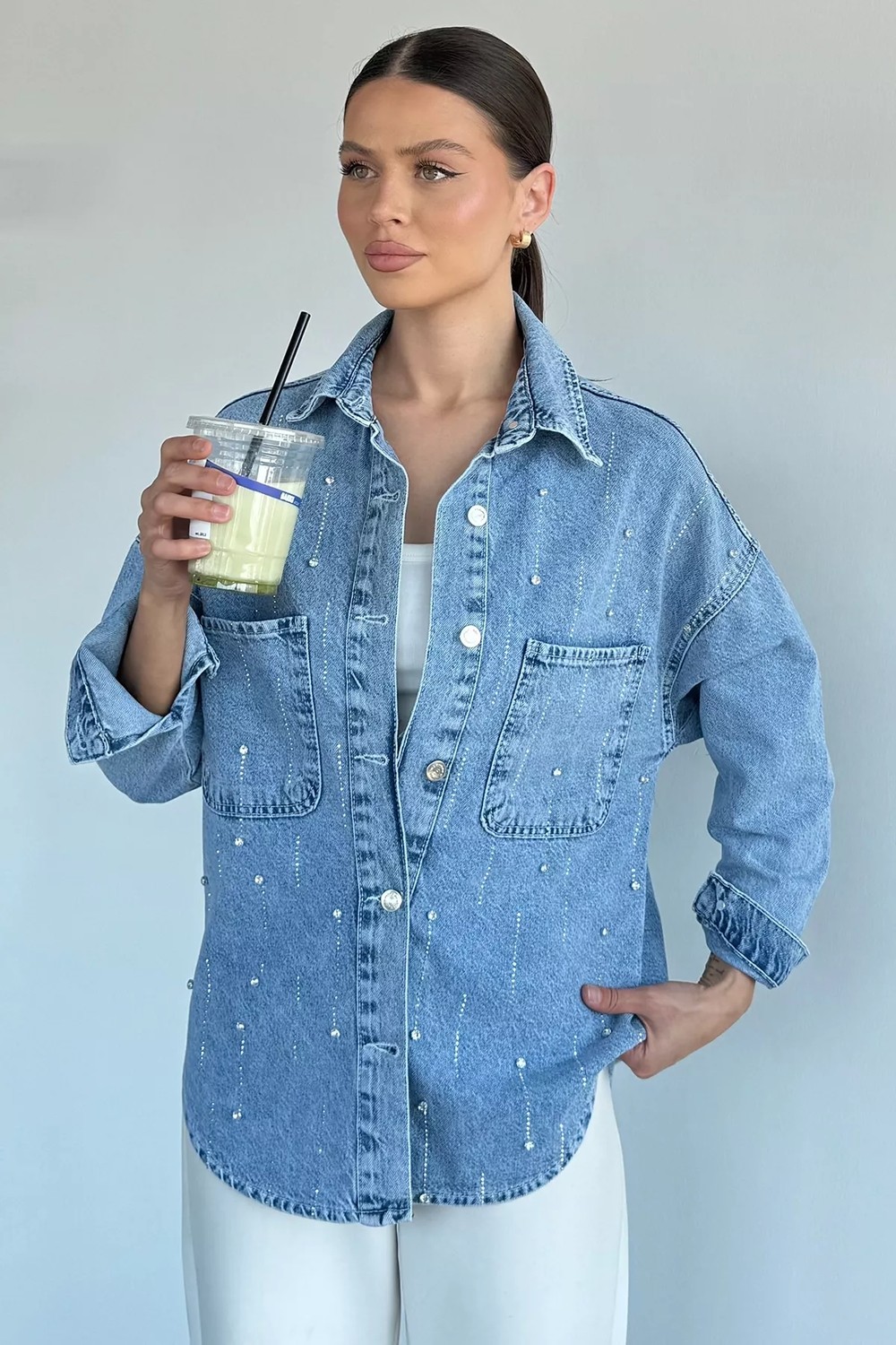 Gülseli Kadın Taşlı Jean Kot Ceket P-00021884