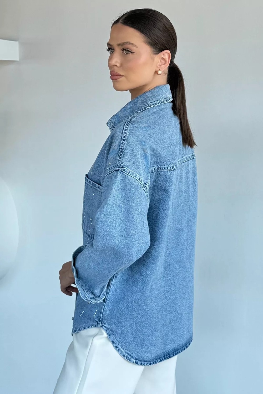 Gülseli Kadın Taşlı Jean Kot Ceket P-00021884 görsel 4