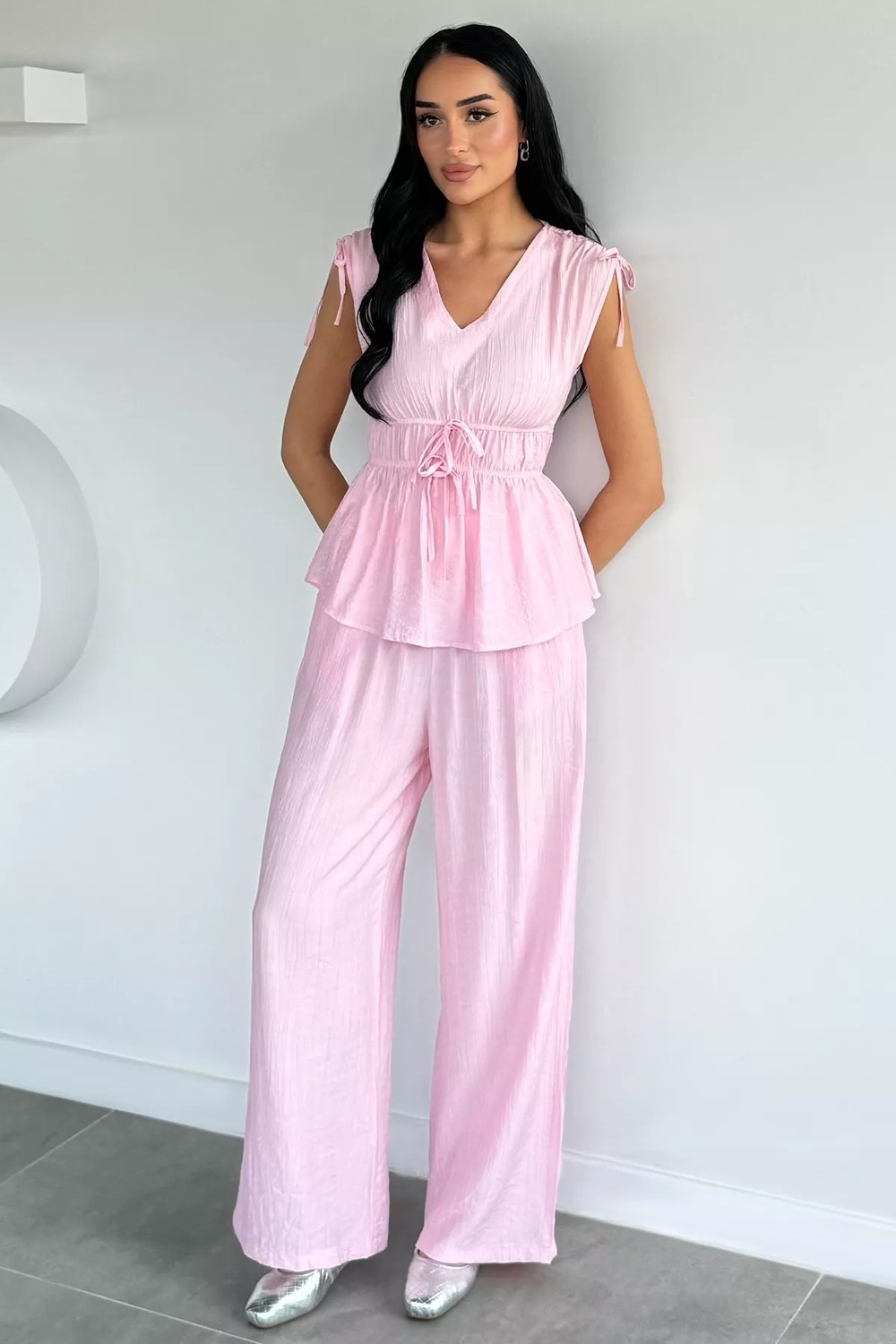 Gülseli Kadın Bel Lastikli Pantolon V Yaka Bluz Ikili Takım P-00022129 görsel 5
