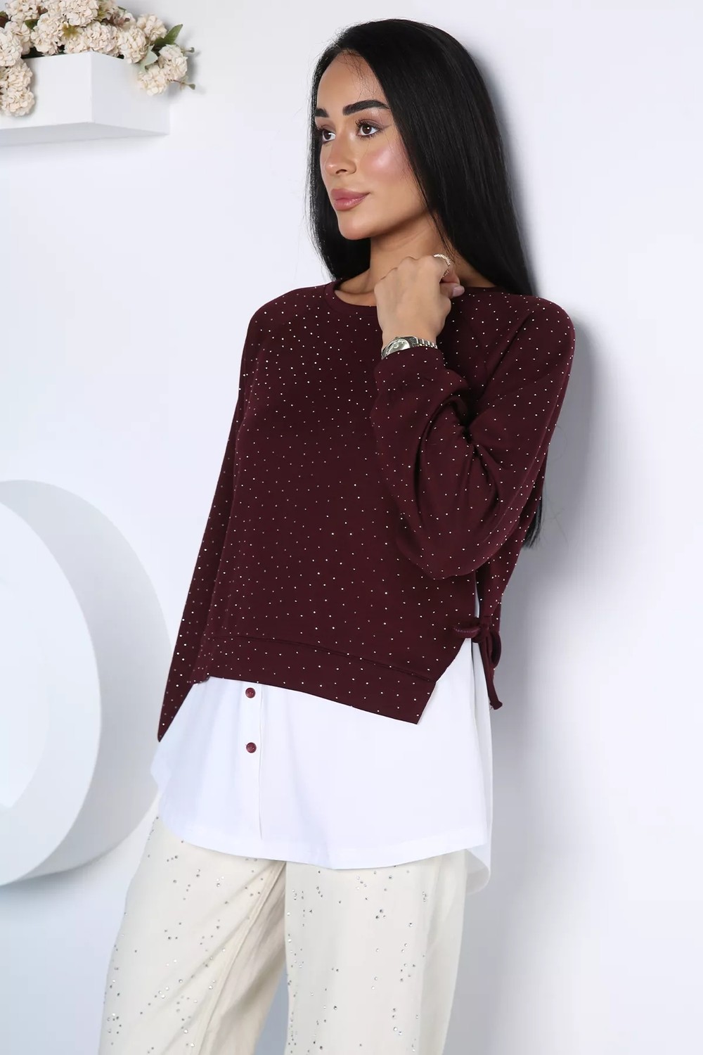 Gülseli Kadın Taşlı Gömlek Garnili Sweatshirt P-00021723 görsel 2