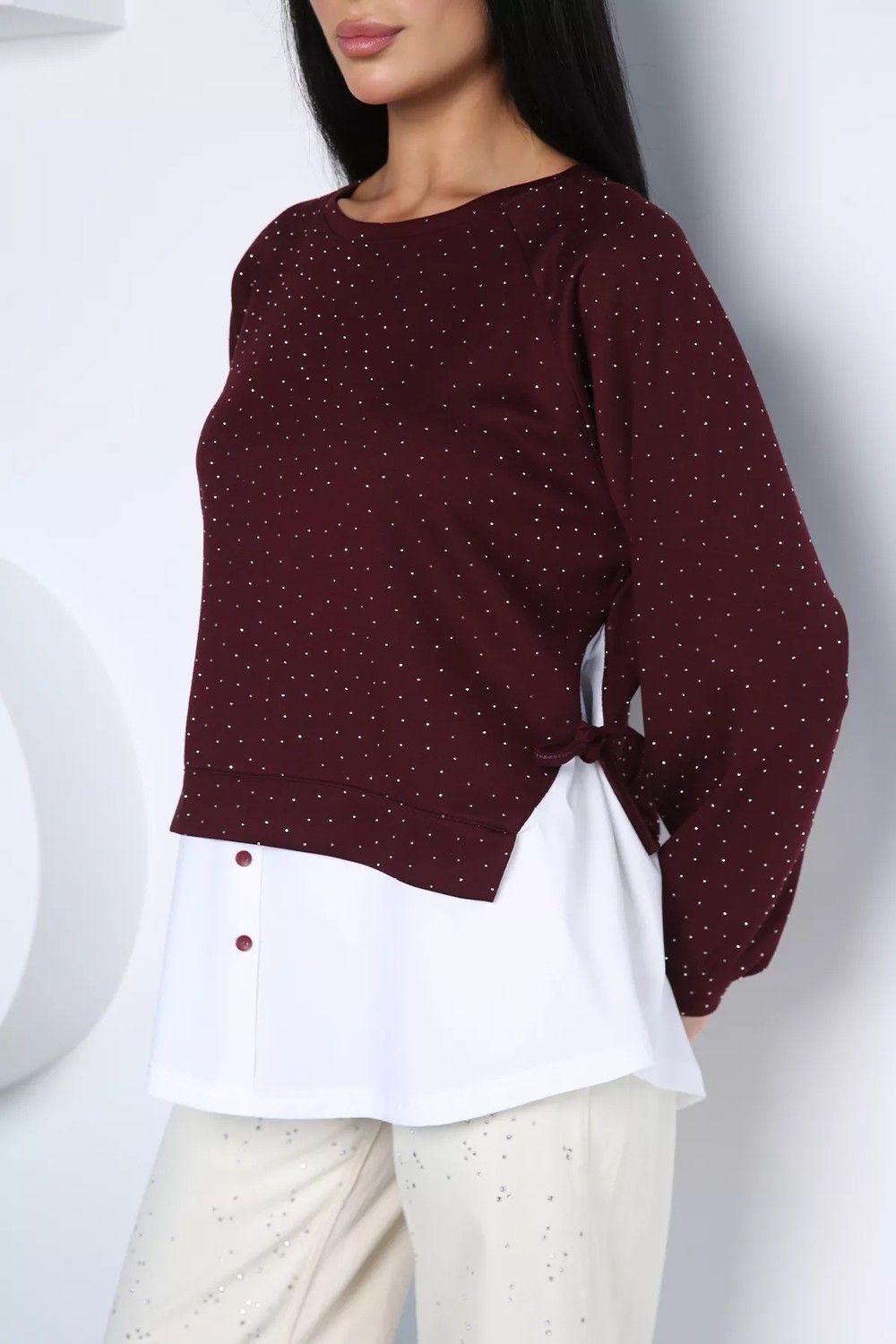 Gülseli Kadın Taşlı Gömlek Garnili Sweatshirt P-00021723 görsel 3