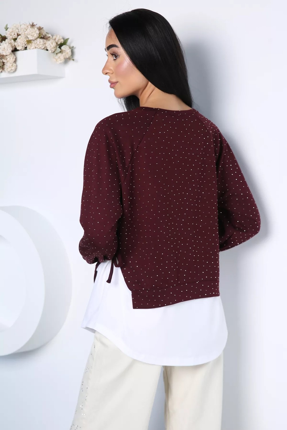 Gülseli Kadın Taşlı Gömlek Garnili Sweatshirt P-00021723 görsel 4