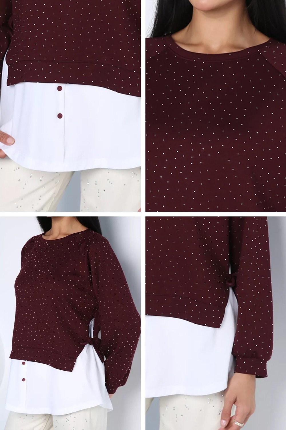 Gülseli Kadın Taşlı Gömlek Garnili Sweatshirt P-00021723 görsel 5