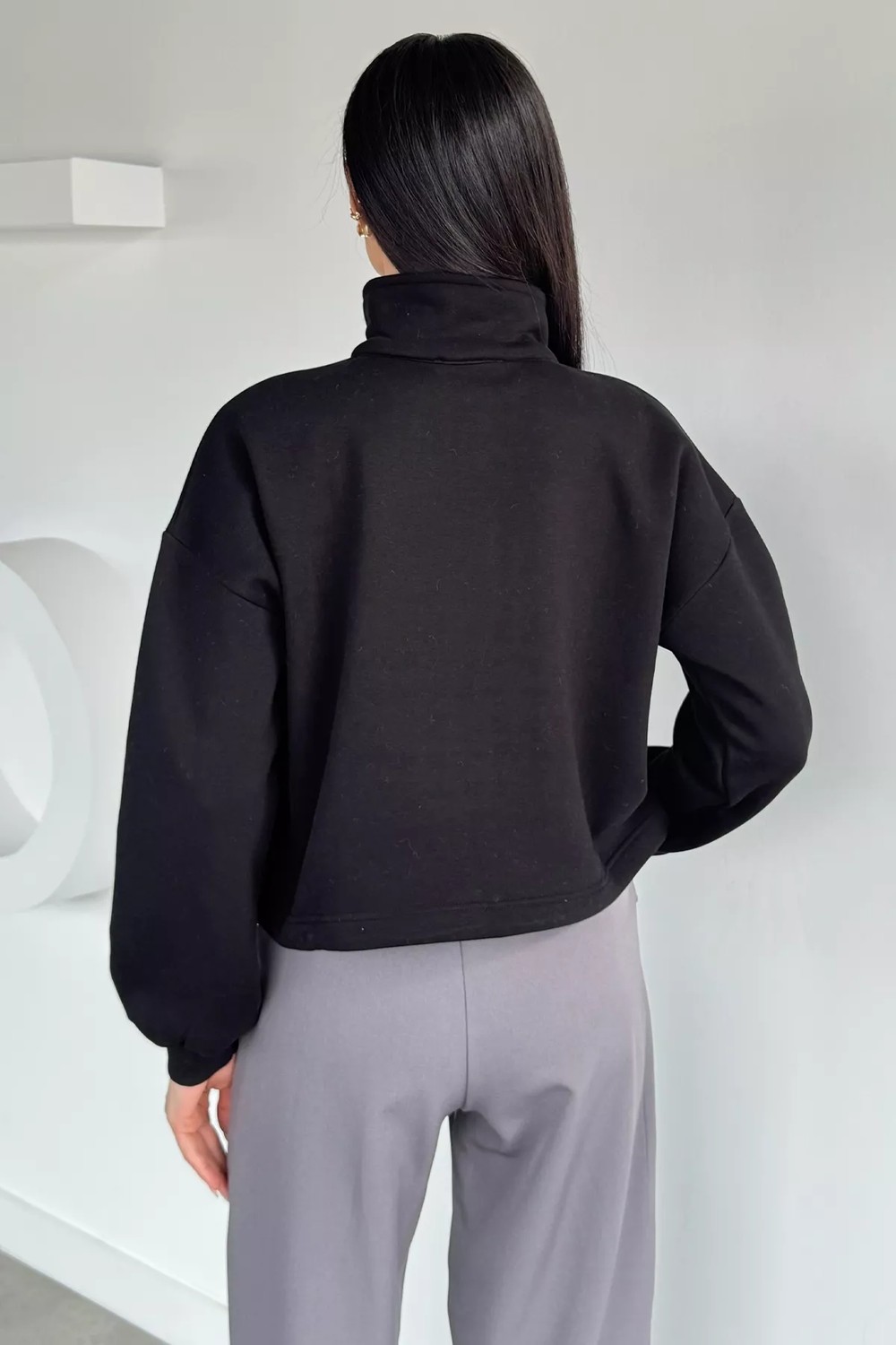Gülseli Kadın Polo Yaka Yarım Fermuarlı Şardonlu Sweatshirt P-00020406 görsel 4