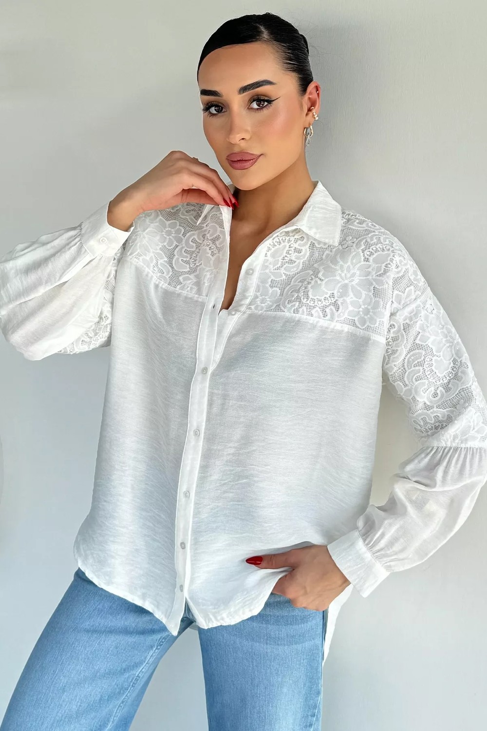 Gülseli Kadın Güpür Detaylı Gömlek P-00020912 görsel 6