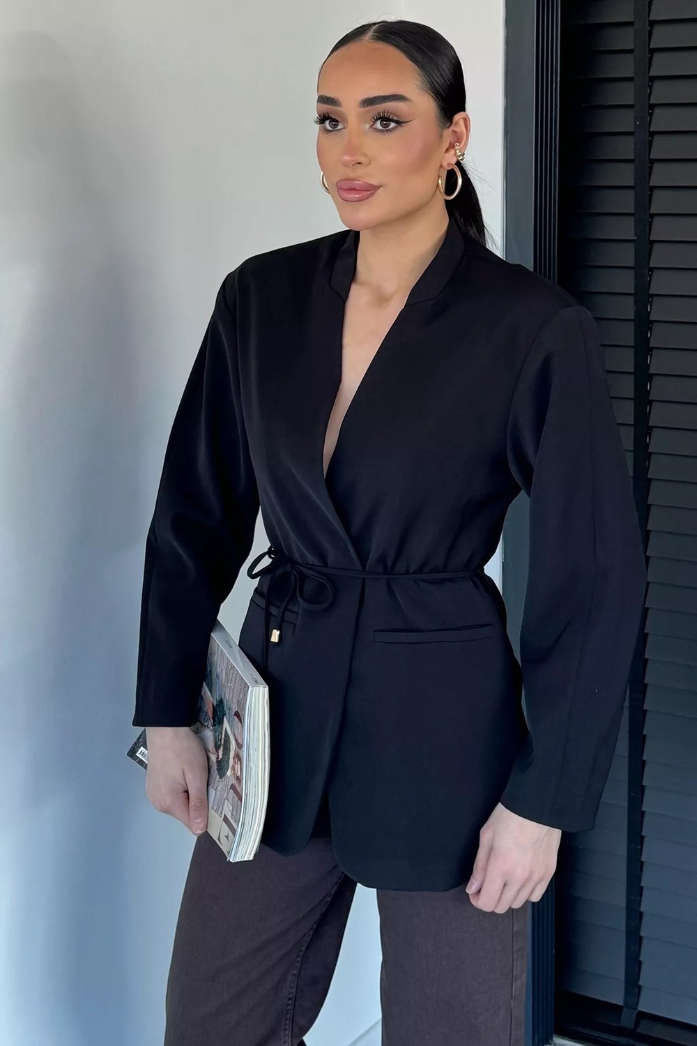Gülseli Perry Kadın Astarlı Bel Bağcıklı Ceket P-00020687 görsel 5