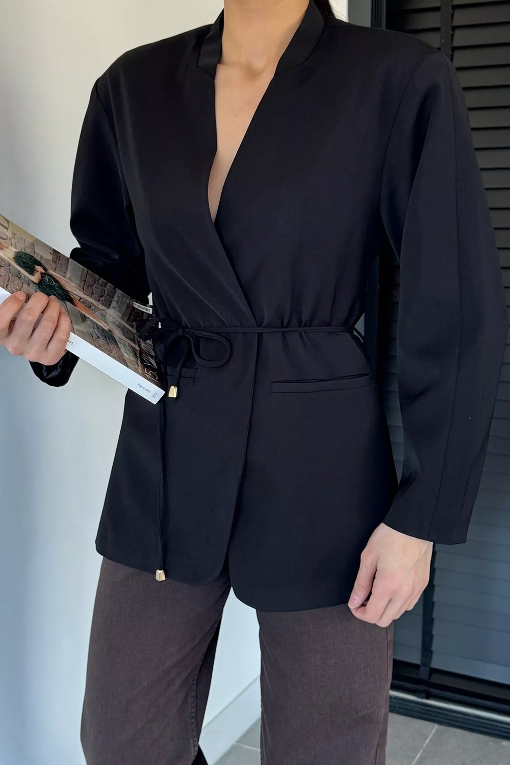 Gülseli Perry Kadın Astarlı Bel Bağcıklı Ceket P-00020687 görsel 7