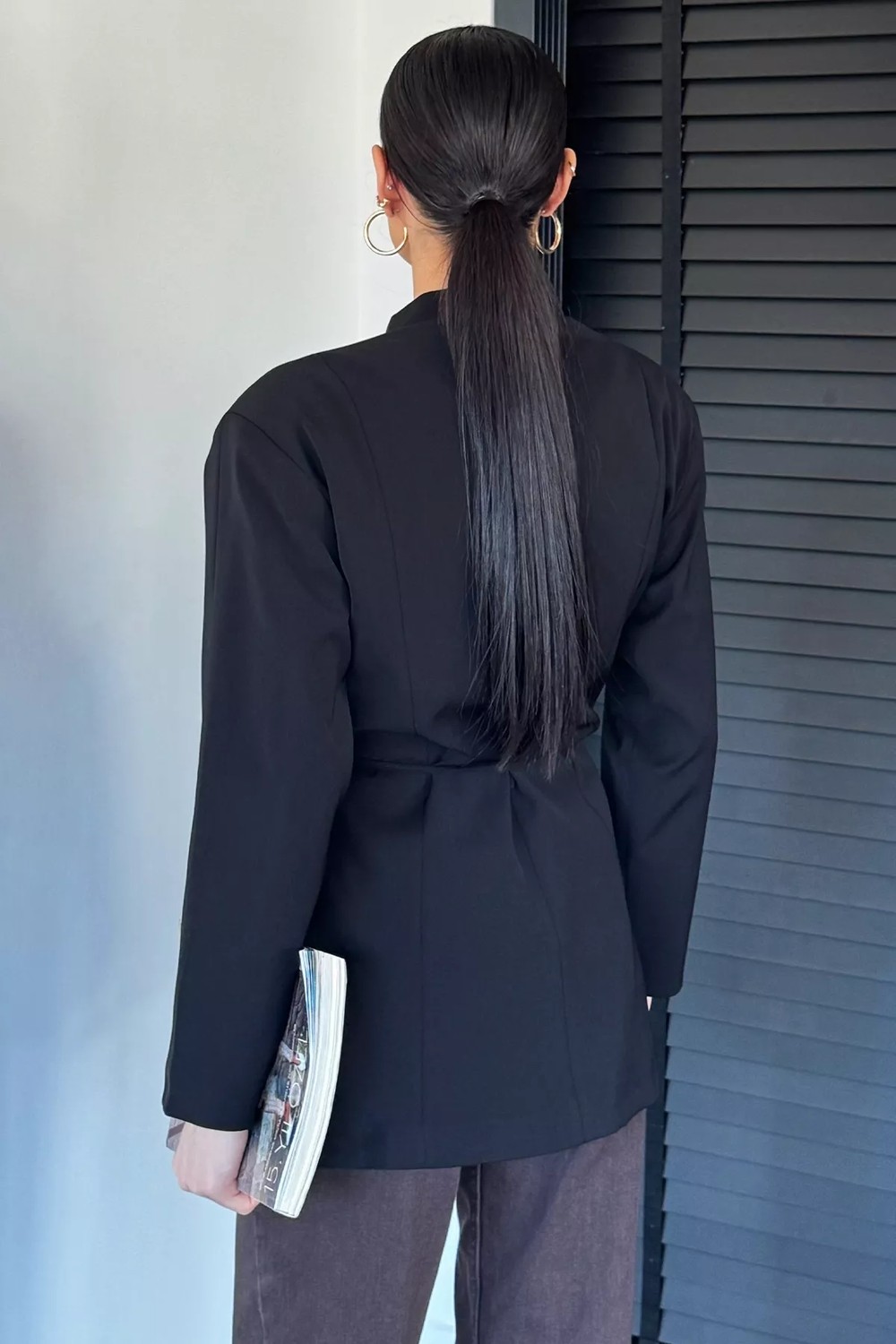 Gülseli Perry Kadın Astarlı Bel Bağcıklı Ceket P-00020687 görsel 8