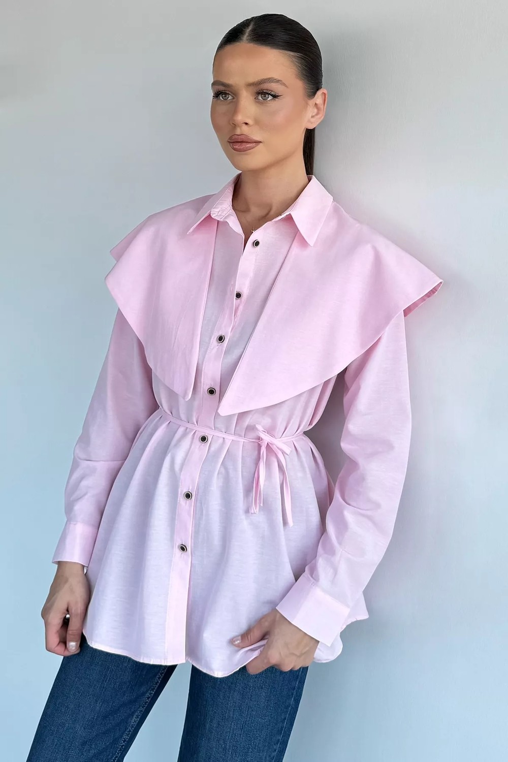 Gülseli Kadın Yaka Detaylı Bel Bağcıklı Gömlek P-00021347