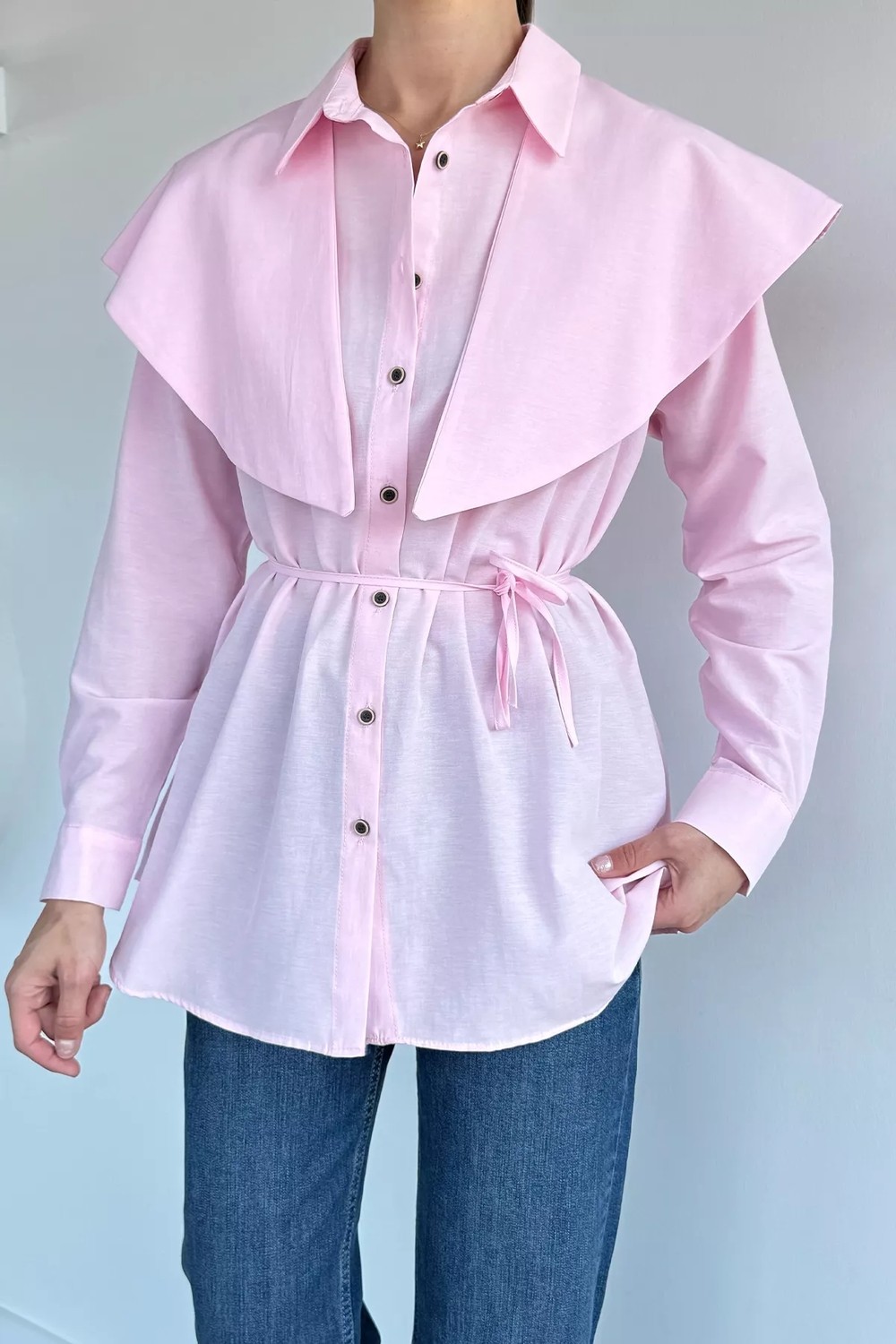 Gülseli Kadın Yaka Detaylı Bel Bağcıklı Gömlek P-00021347 görsel 2