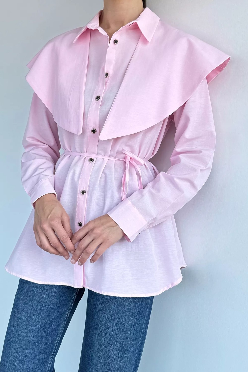 Gülseli Kadın Yaka Detaylı Bel Bağcıklı Gömlek P-00021347 görsel 3