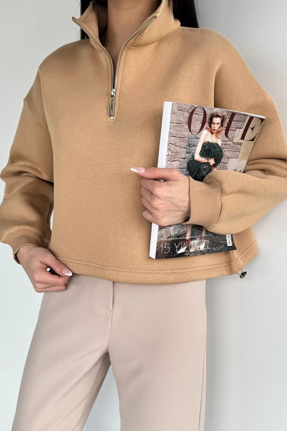 Gülseli Kadın Polo Yaka Yarım Fermuarlı Şardonlu Sweatshirt P-00020406 görsel 7