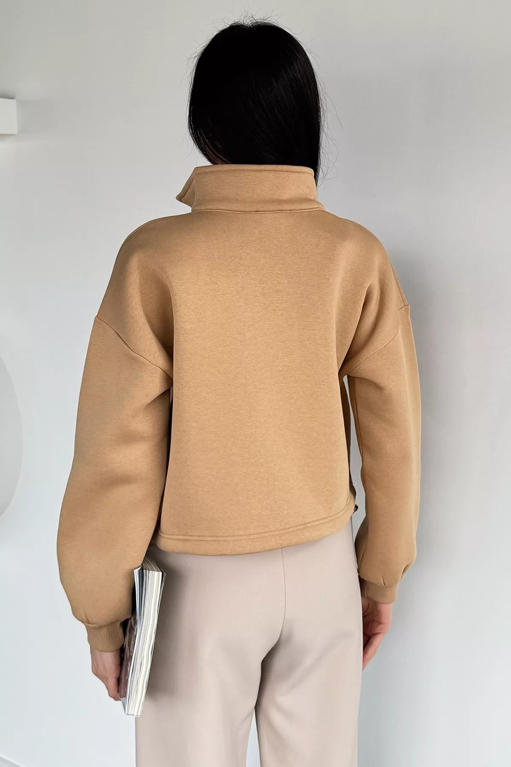 Gülseli Kadın Polo Yaka Yarım Fermuarlı Şardonlu Sweatshirt P-00020406 görsel 8