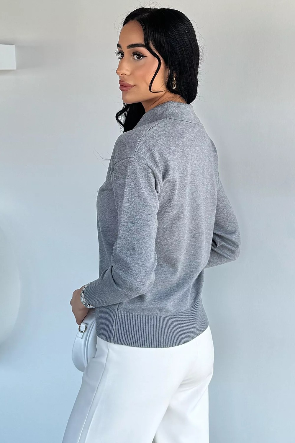 Gülseli Fular Detaylı Polo Yaka Triko Kazak P-00020416 görsel 8