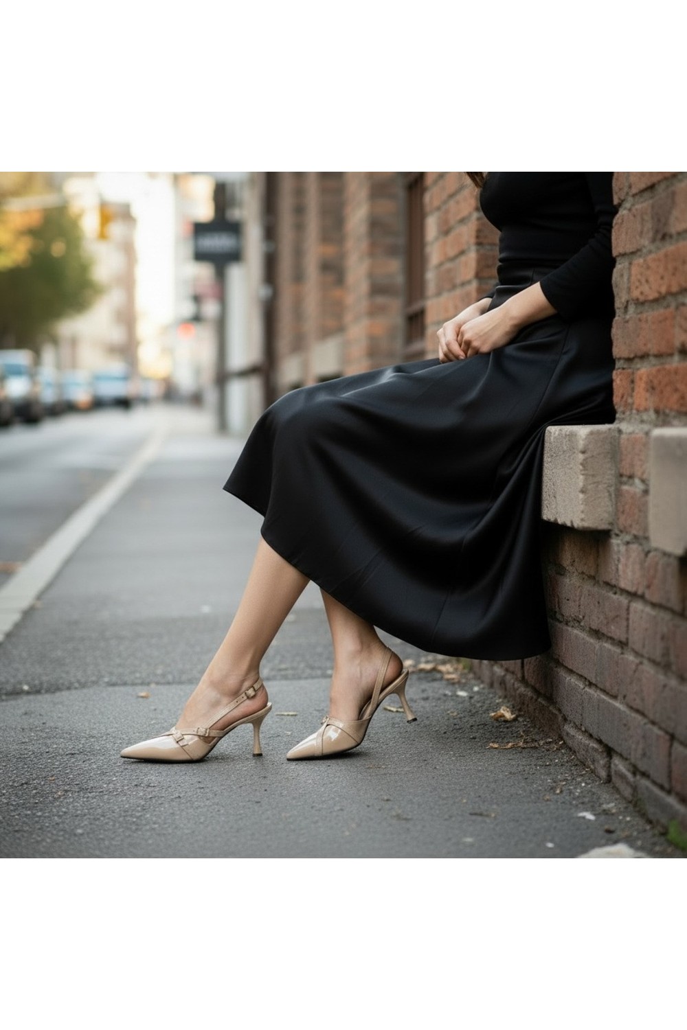 Dabab Shoes Kadın Siyah Rugan Riana Model Çift Bantlı Toka Detaylı Açık Klasik Topuklu Ayakkabı görsel 3