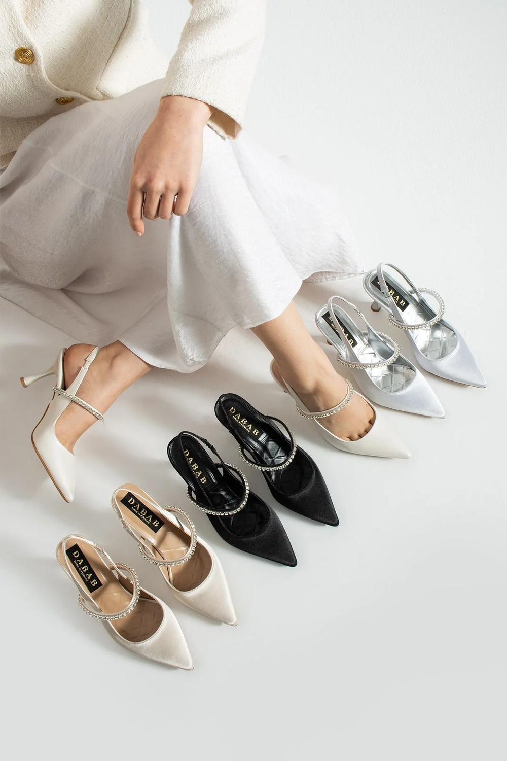 Dabab Shoes Vına Kadın Siyah Sivri Burun 7 cm Ince Topuklu Taş Detaylı Bilekten Bantlı Klasik Abiye Ayakkabı görsel 5