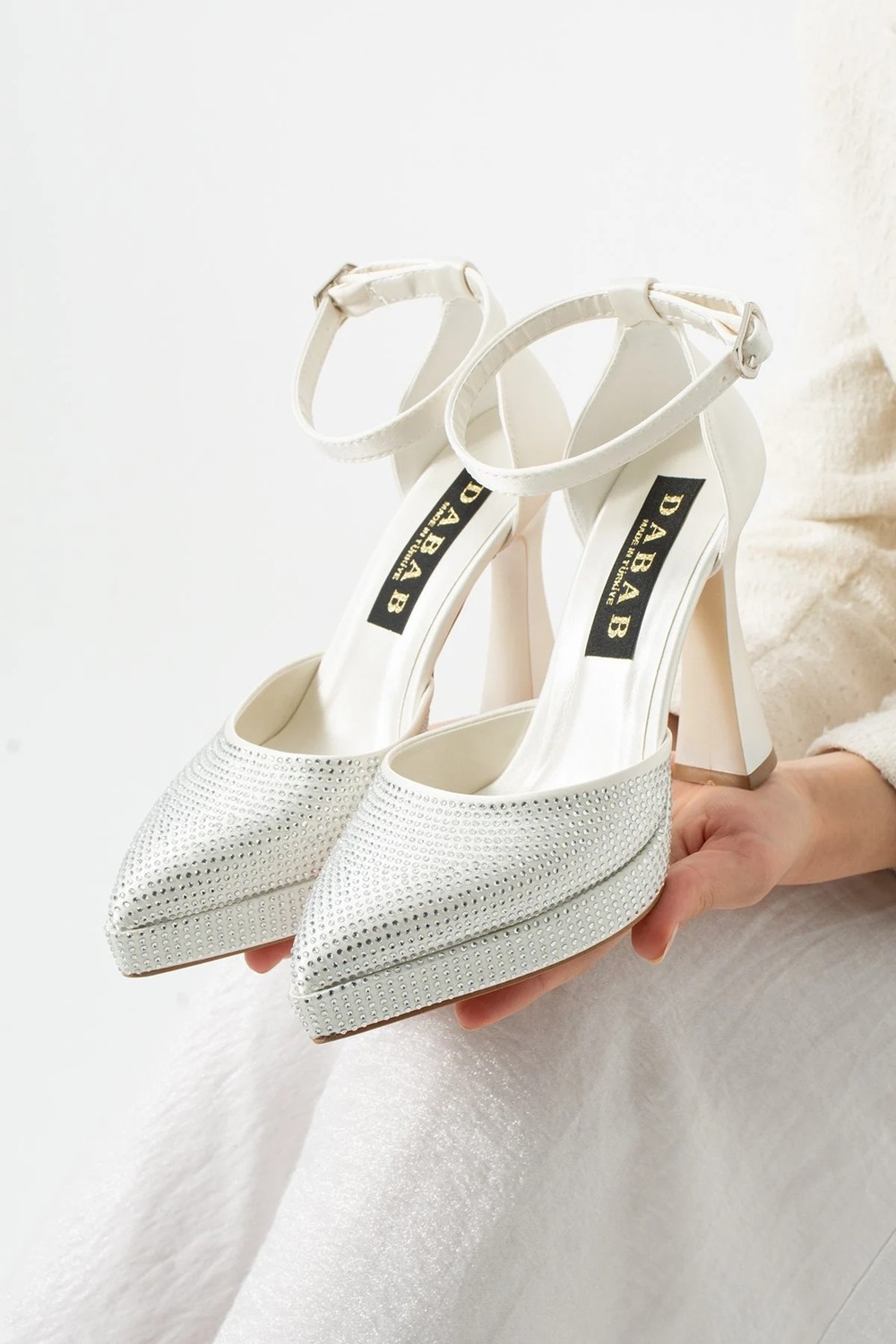 Dabab Shoes Serenya Kadın Sivri Burun 11 cm Platform Topuklu Taşlı Bilekten Bantlı Abiye Ayakkabı