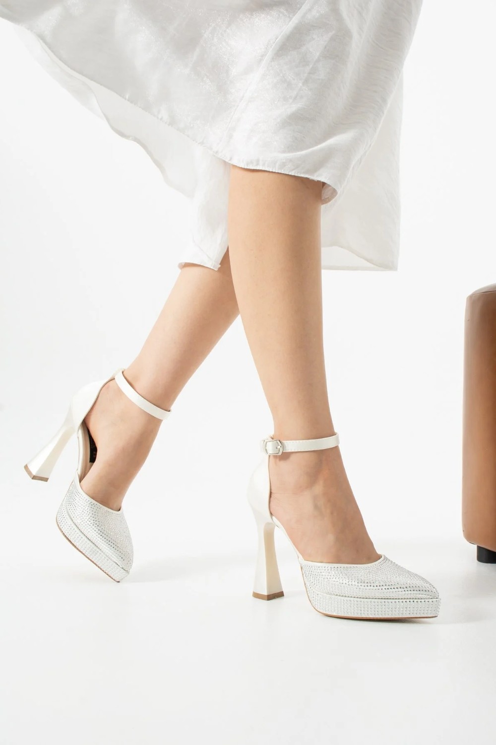 Dabab Shoes Serenya Kadın Sivri Burun 11 cm Platform Topuklu Taşlı Bilekten Bantlı Abiye Ayakkabı görsel 3