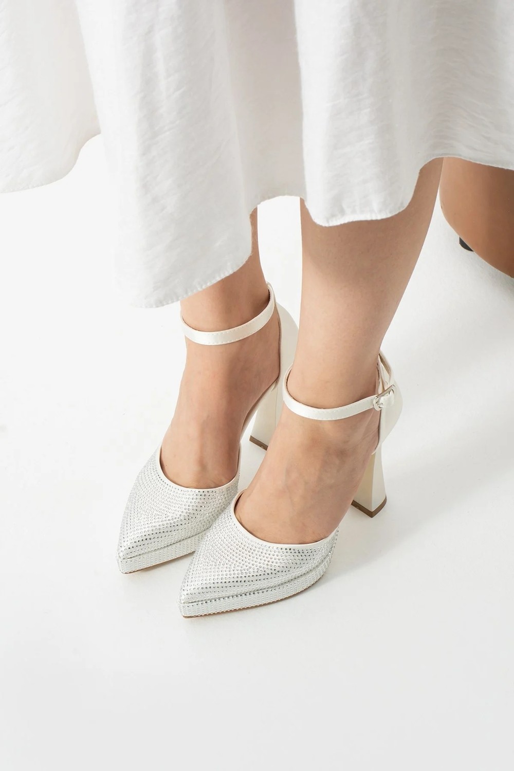 Dabab Shoes Serenya Kadın Sivri Burun 11 cm Platform Topuklu Taşlı Bilekten Bantlı Abiye Ayakkabı görsel 4