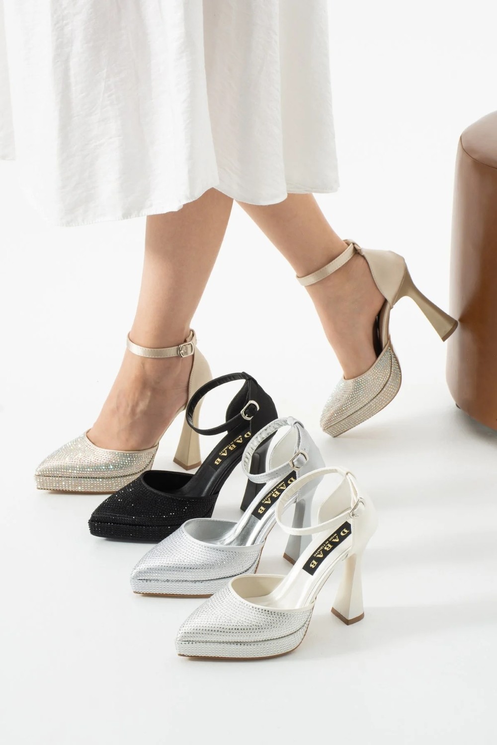 Dabab Shoes Serenya Kadın Sivri Burun 11 cm Platform Topuklu Taşlı Bilekten Bantlı Abiye Ayakkabı görsel 5