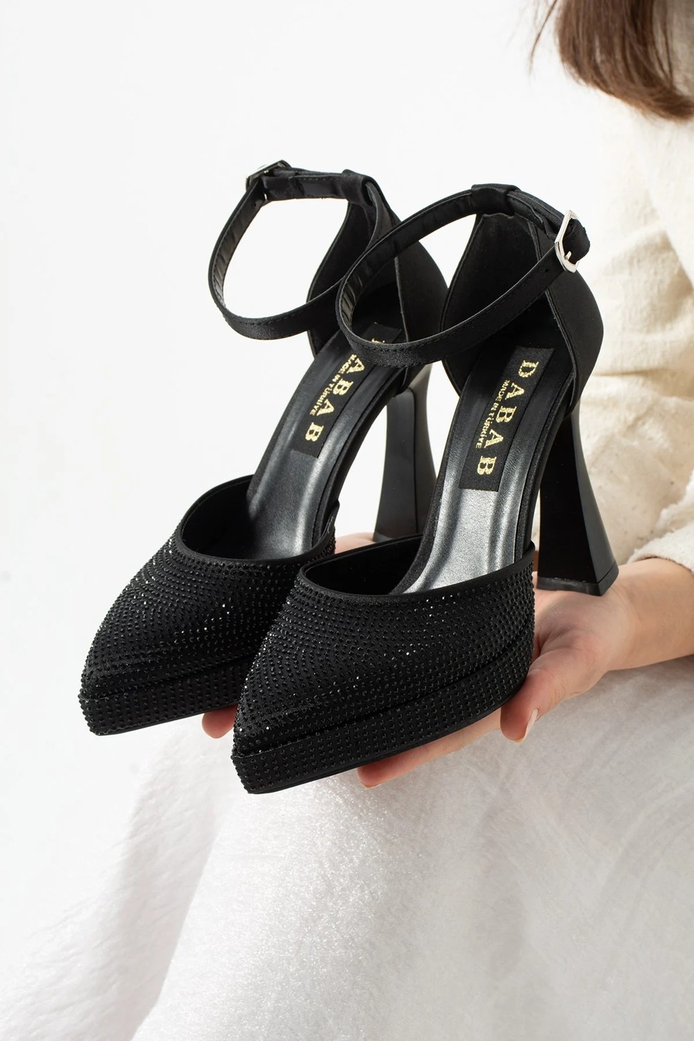 Dabab Shoes Serenya Kadın Sivri Burun 11 cm Platform Topuklu Taşlı Bilekten Bantlı Abiye Ayakkabı görsel 6