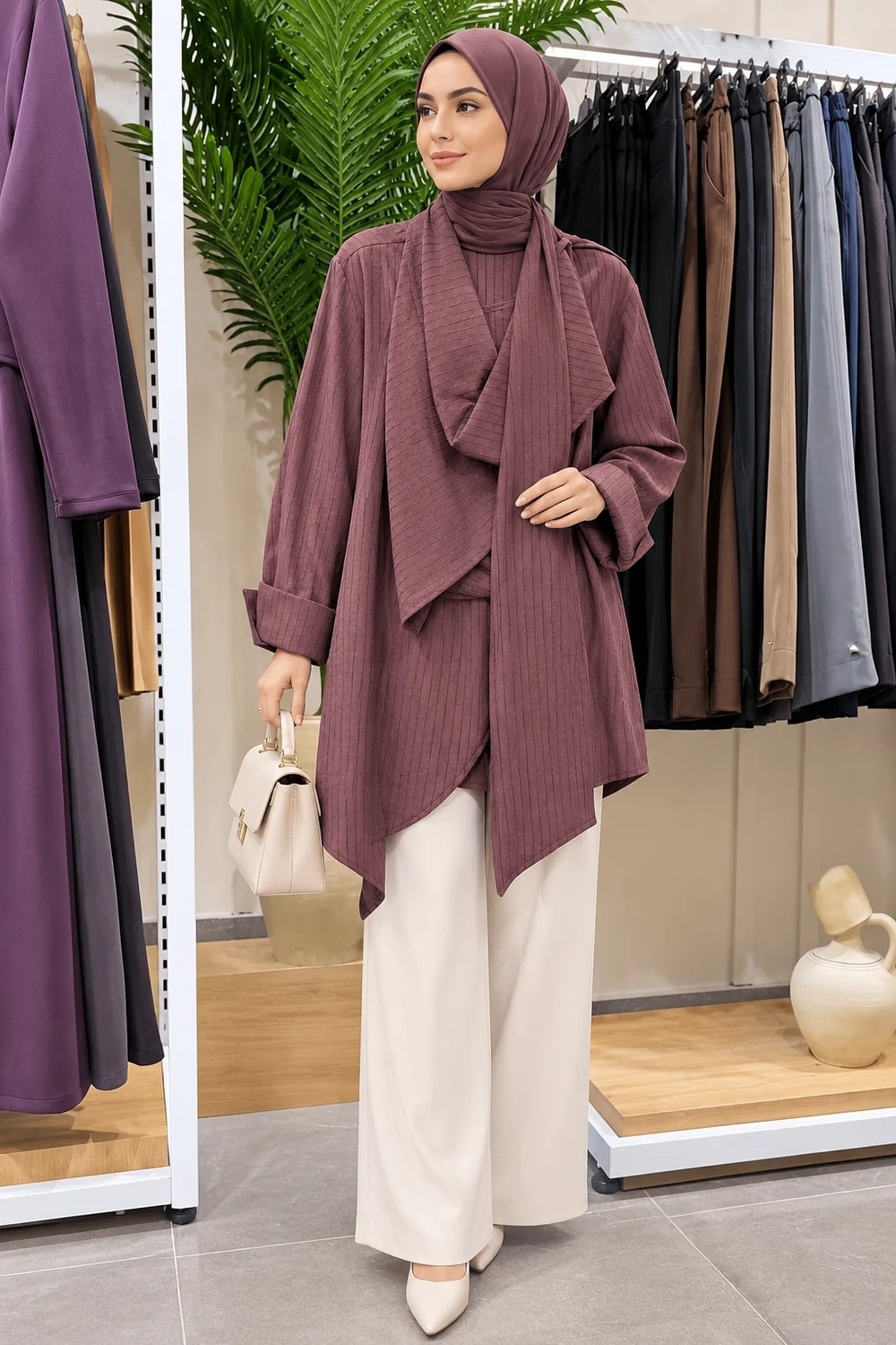 Qmash prive 9252 Asitmetrik Tunik Mürdüm
