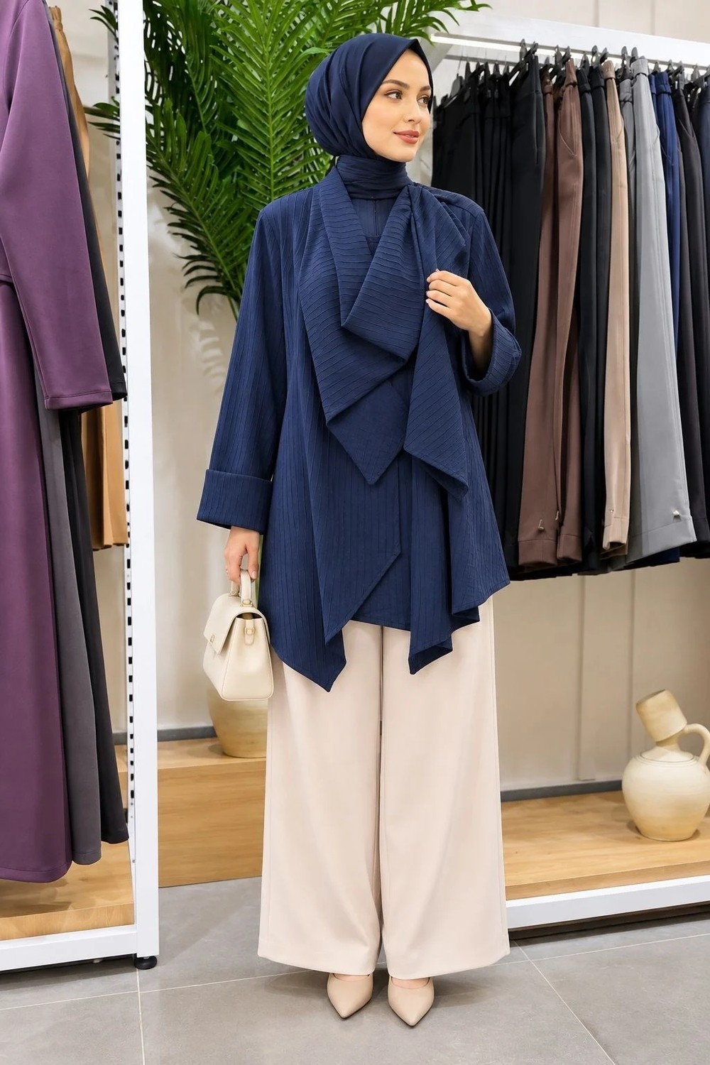 Qmash prive 9252 Asitmetrik Tunik Lacivert