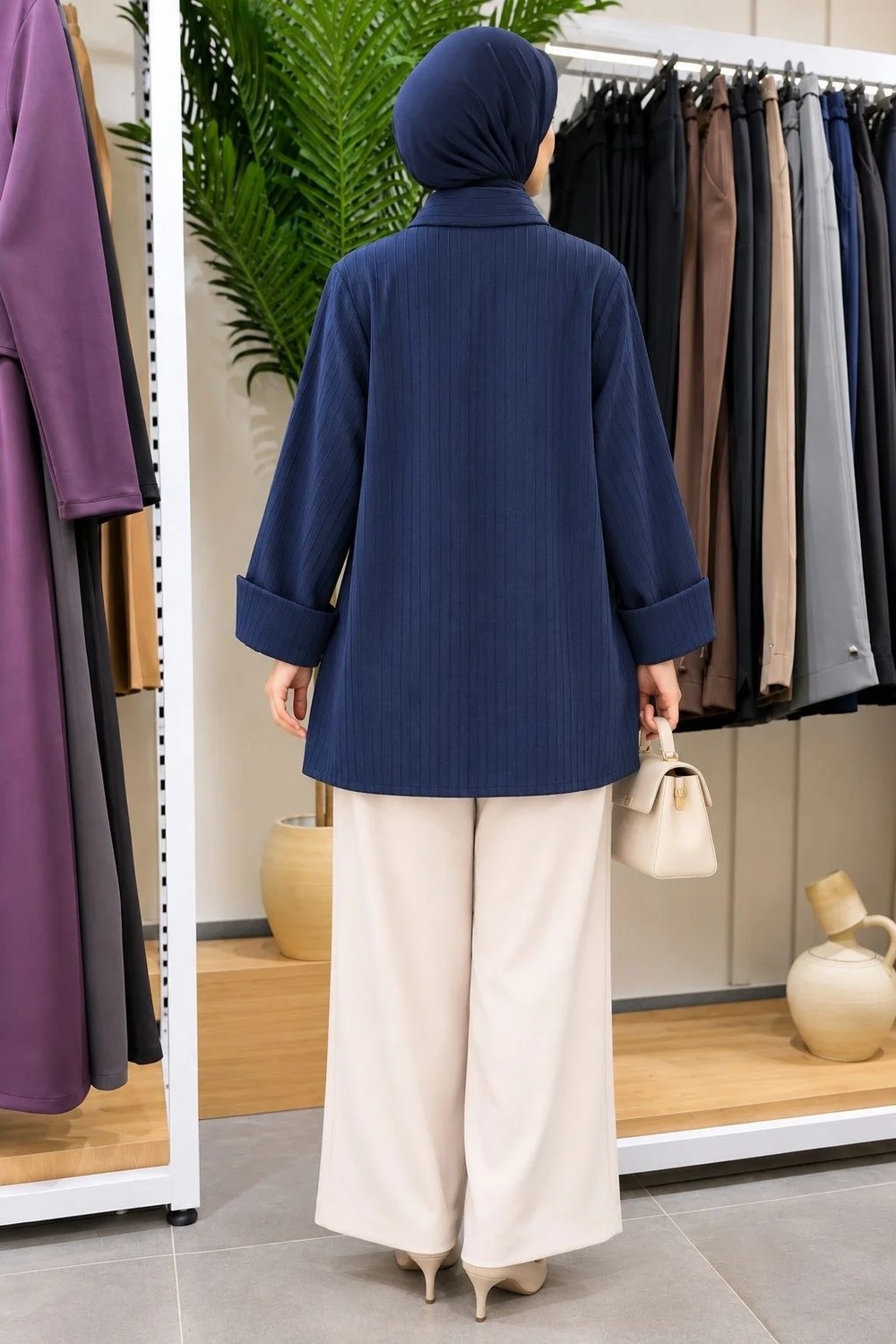 Qmash prive 9252 Asitmetrik Tunik Lacivert görsel 2