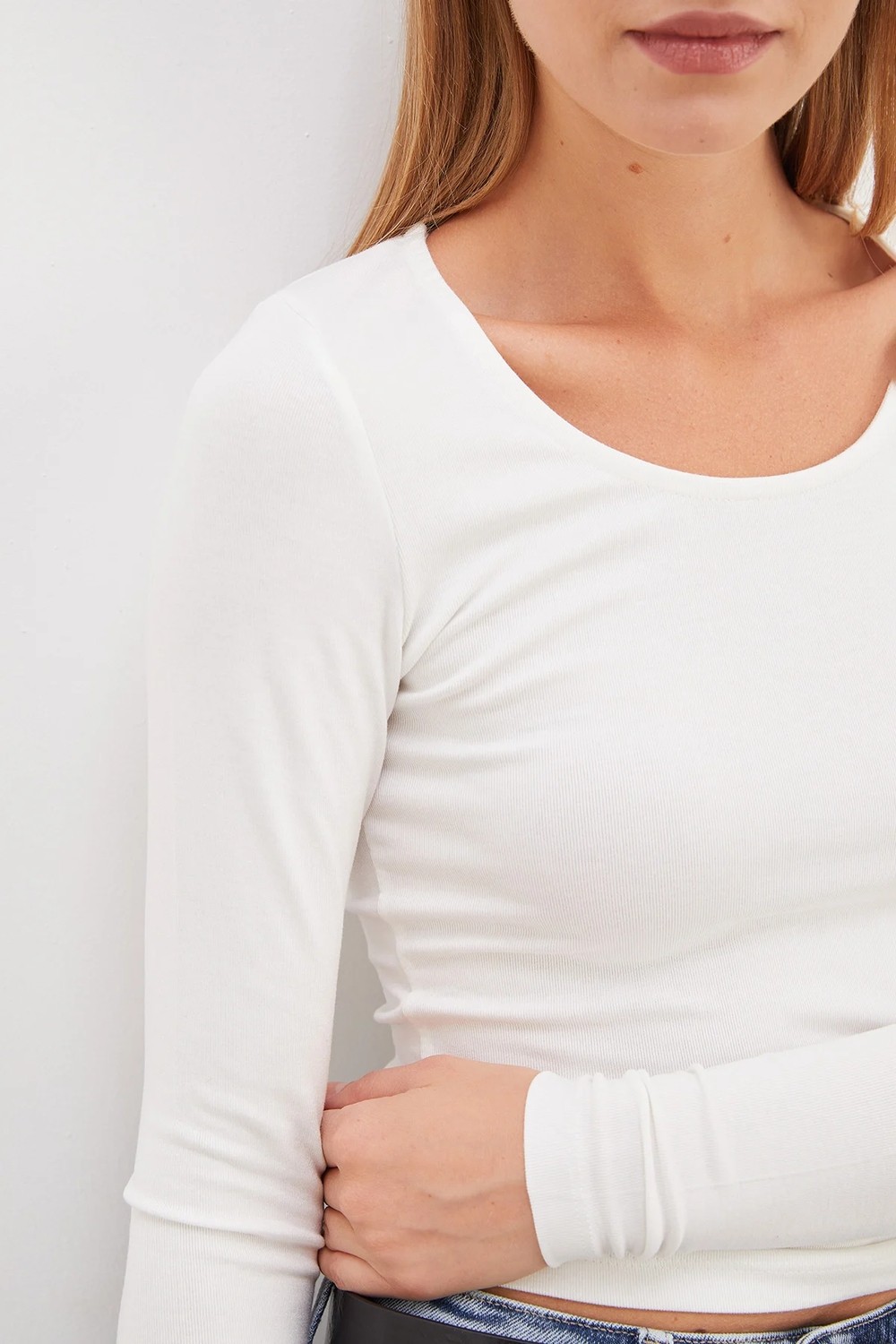 FullaModa Basic U Yaka Slim Fit Crop Body görsel 3