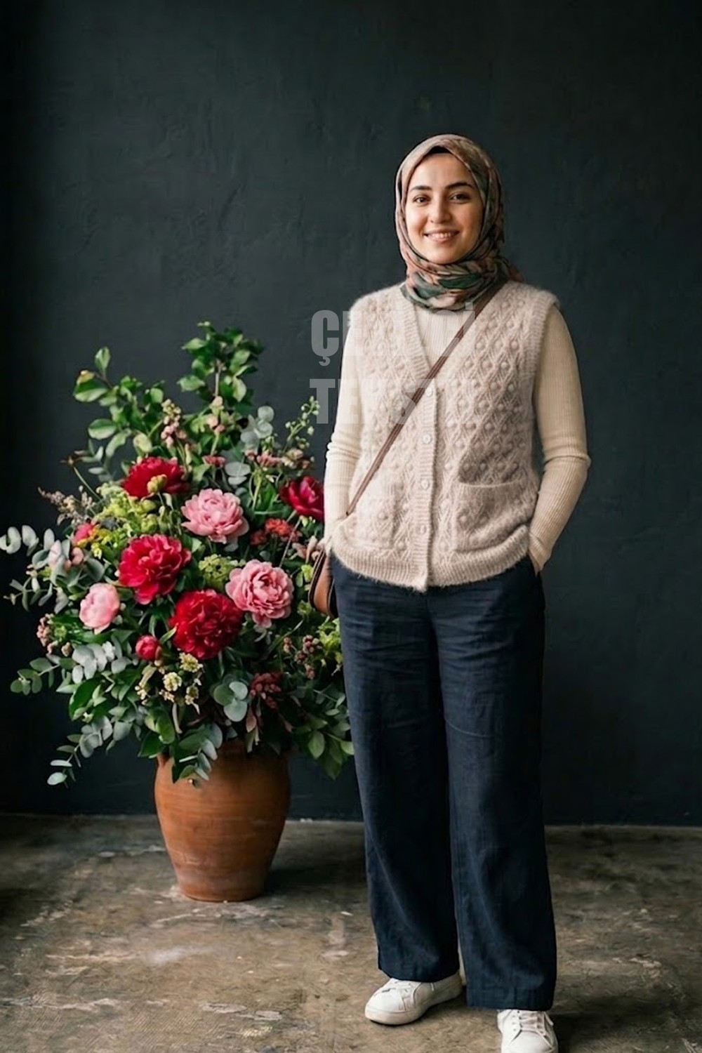 Belirtilmemiş Yumoş Ponpon Düğmeli Yelek - Kahve