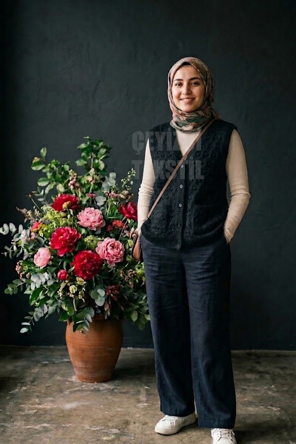 Belirtilmemiş Yumoş Ponpon Düğmeli Yelek - Siyah