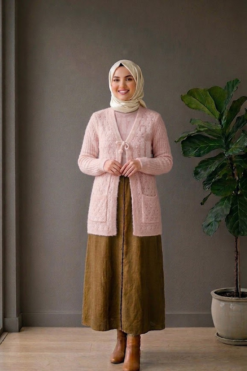 Belirtilmemiş Yumoş Ponpon Bağlamalı Yelek - Pudra