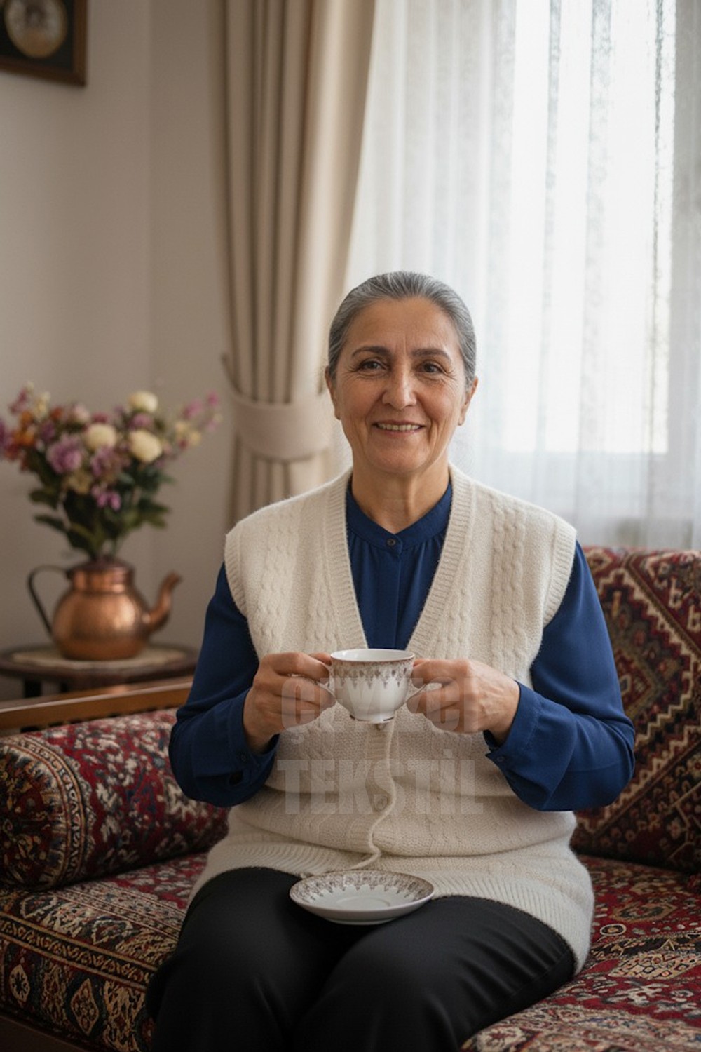 Belirtilmemiş Düğmeli Yumoş Yelek Krem