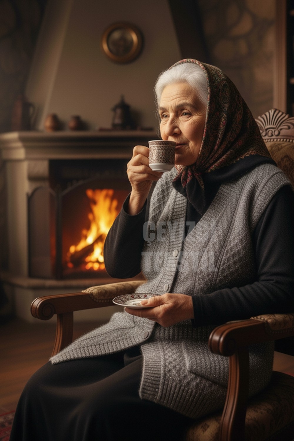 Belirtilmemiş Yelek Düğmeli Çeyizlik Yelek - Anne Yeleği - Gri