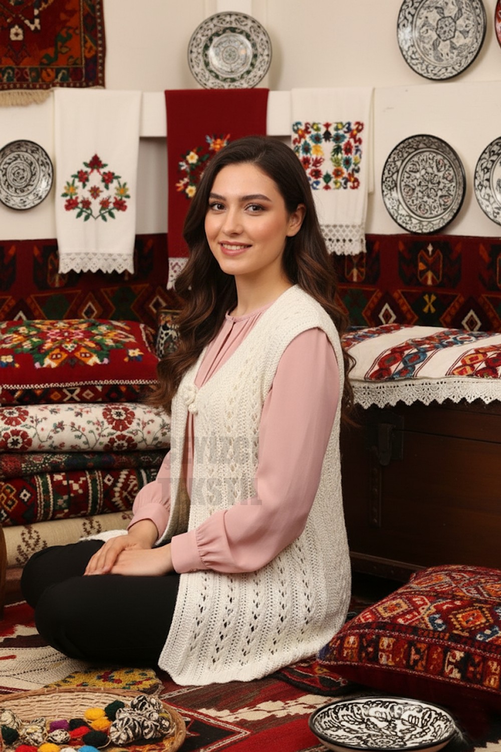Belirtilmemiş Çeyizlik Yelek, Simli Yelek, Örgülü Yelek, Hediyelik Yelek, Gelin Simli Yelek - Krem