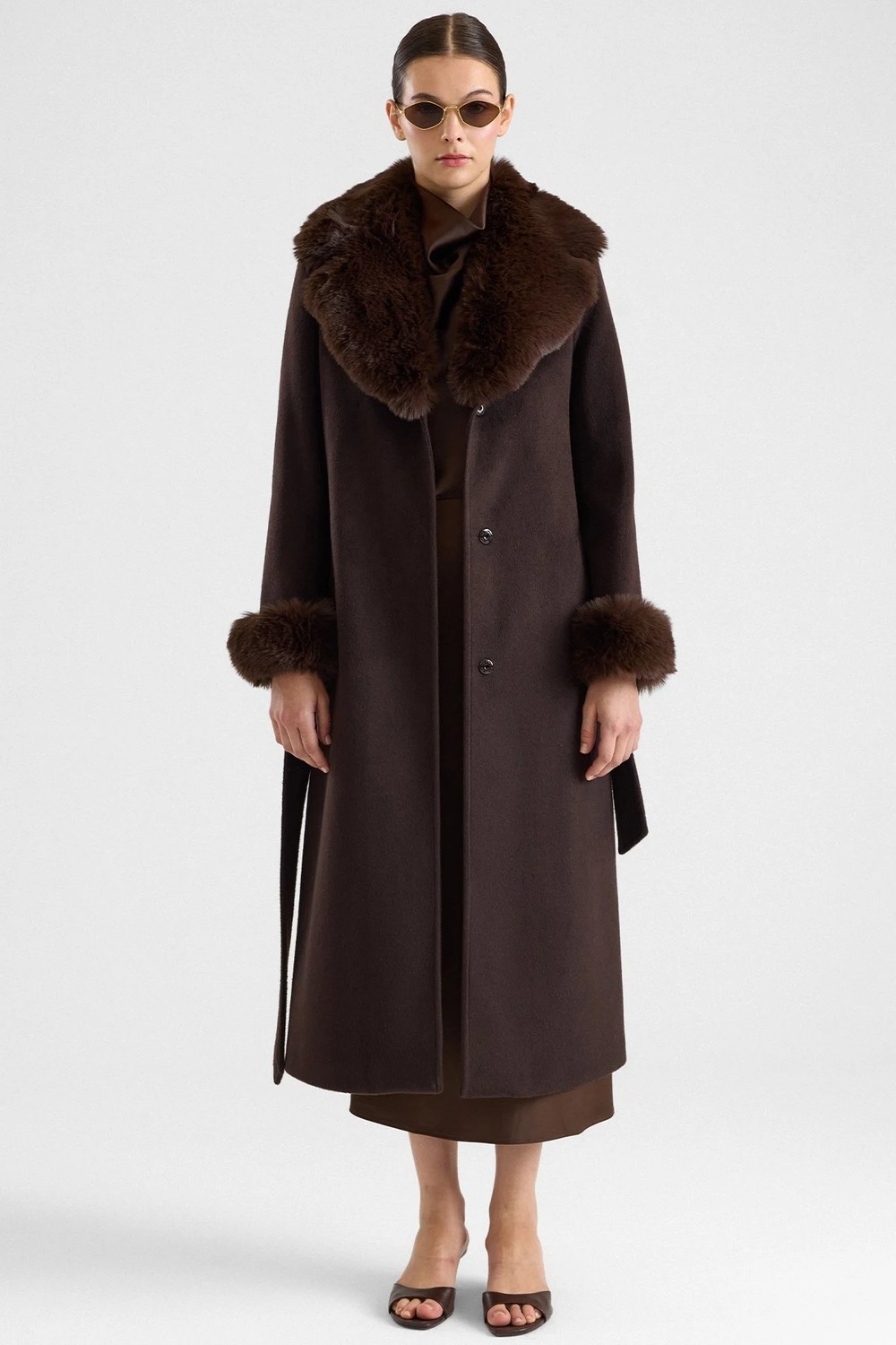 Olcay Ceket Yaka Yakası ve Kolları Çıkabilen Kürklü Uzun Kaban Kahve 3088 görsel 5