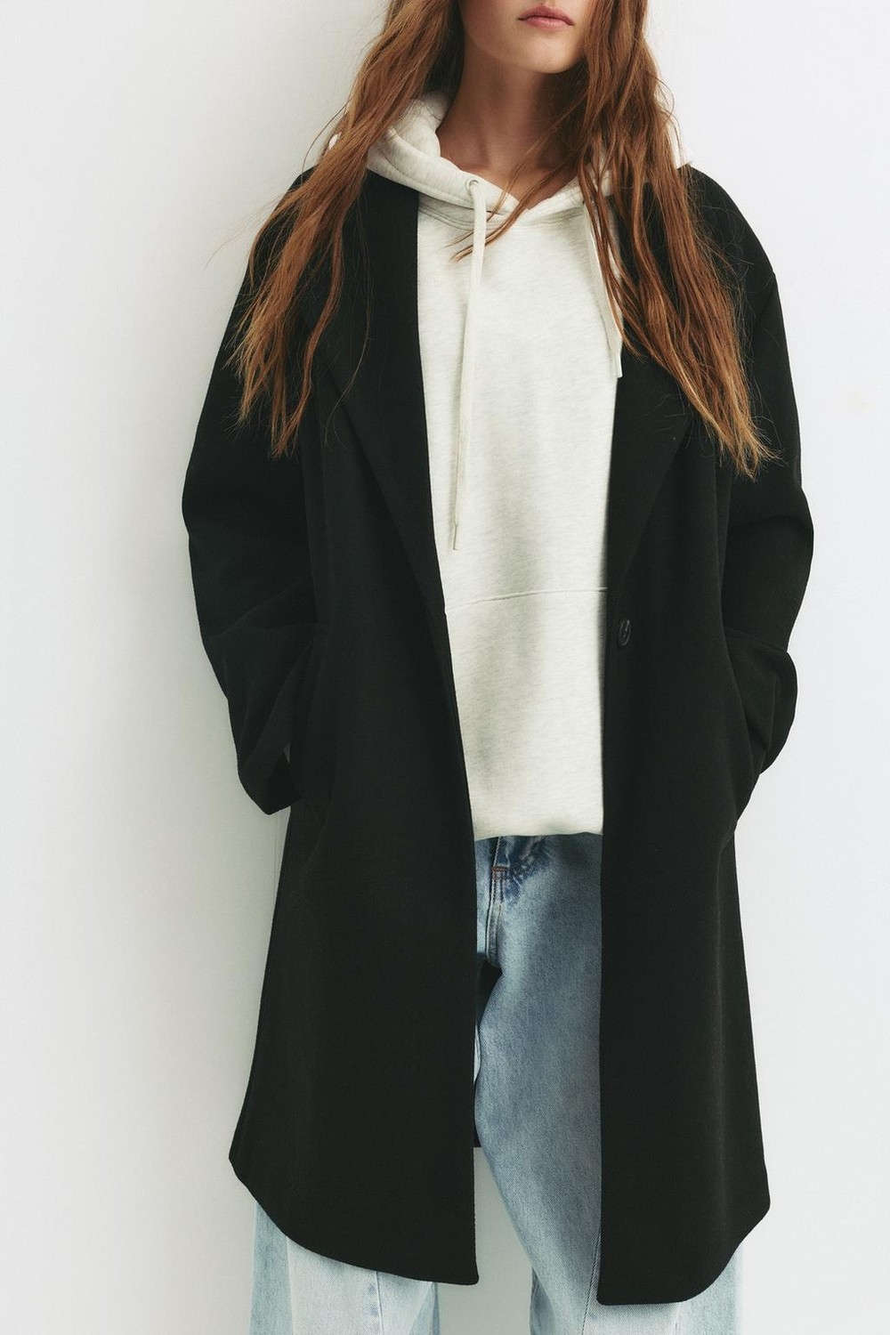 Allbucks Pull & Bear, Düğmeli Midi Kaşe Kaban ABPNB00019 görsel 2