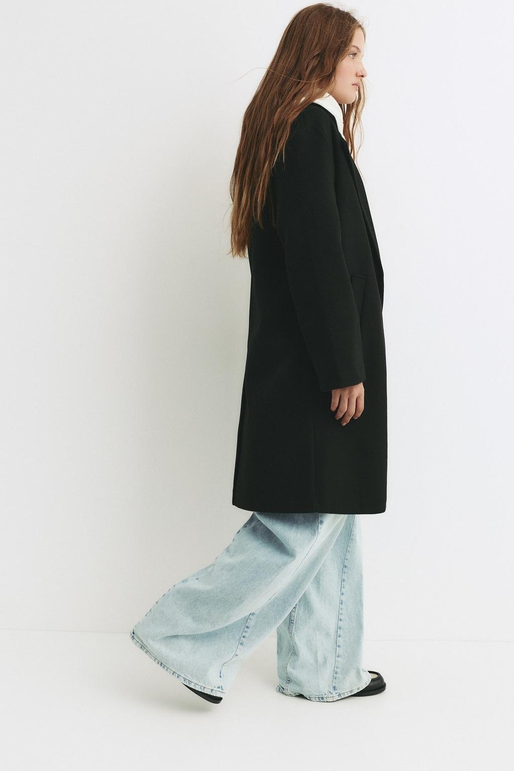 Allbucks Pull & Bear, Düğmeli Midi Kaşe Kaban ABPNB00019 görsel 3