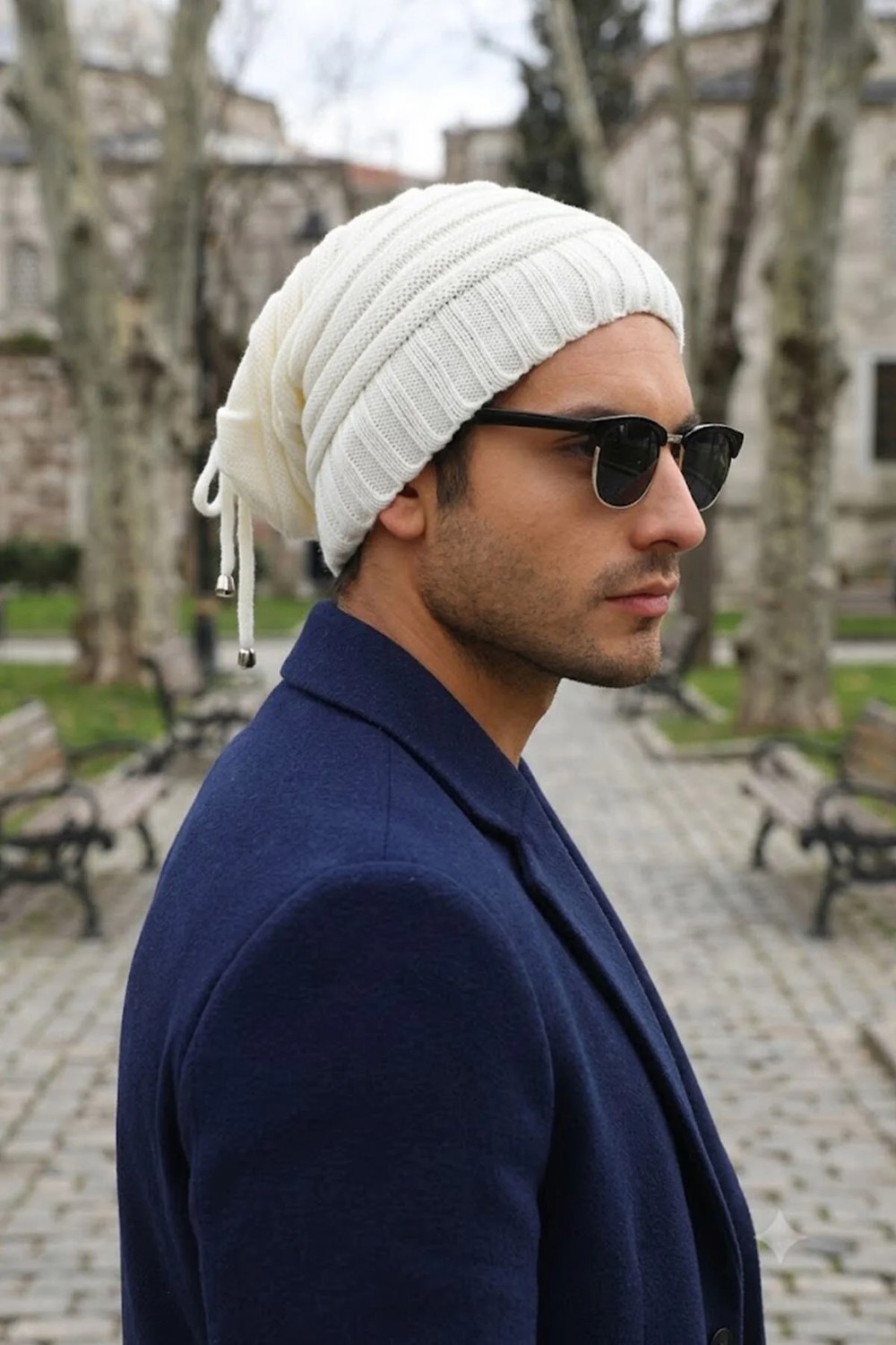 Ritagarcia Unisex Arkası Ipli Büzgülü Triko Bere Kışlık Dökümlü Slouchy Beanie Bere