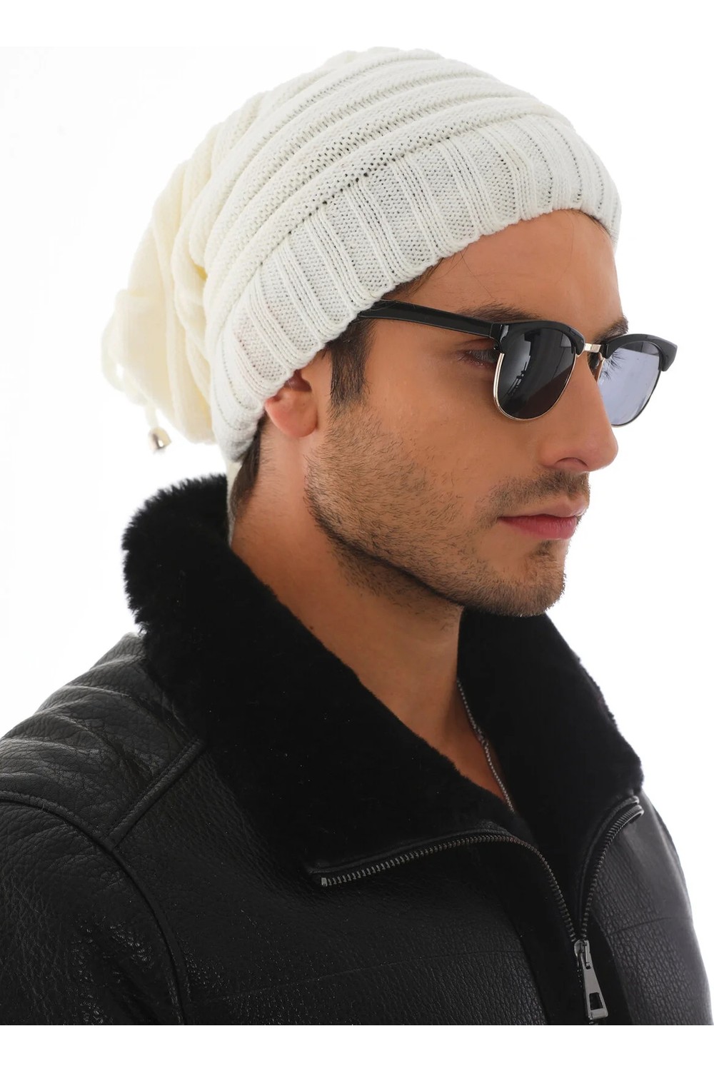 Ritagarcia Unisex Arkası Ipli Büzgülü Triko Bere Kışlık Dökümlü Slouchy Beanie Bere görsel 2