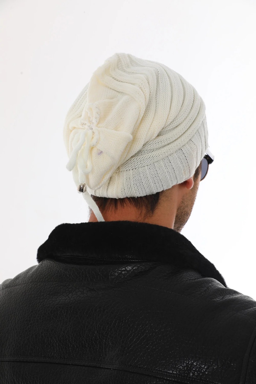 Ritagarcia Unisex Arkası Ipli Büzgülü Triko Bere Kışlık Dökümlü Slouchy Beanie Bere görsel 4