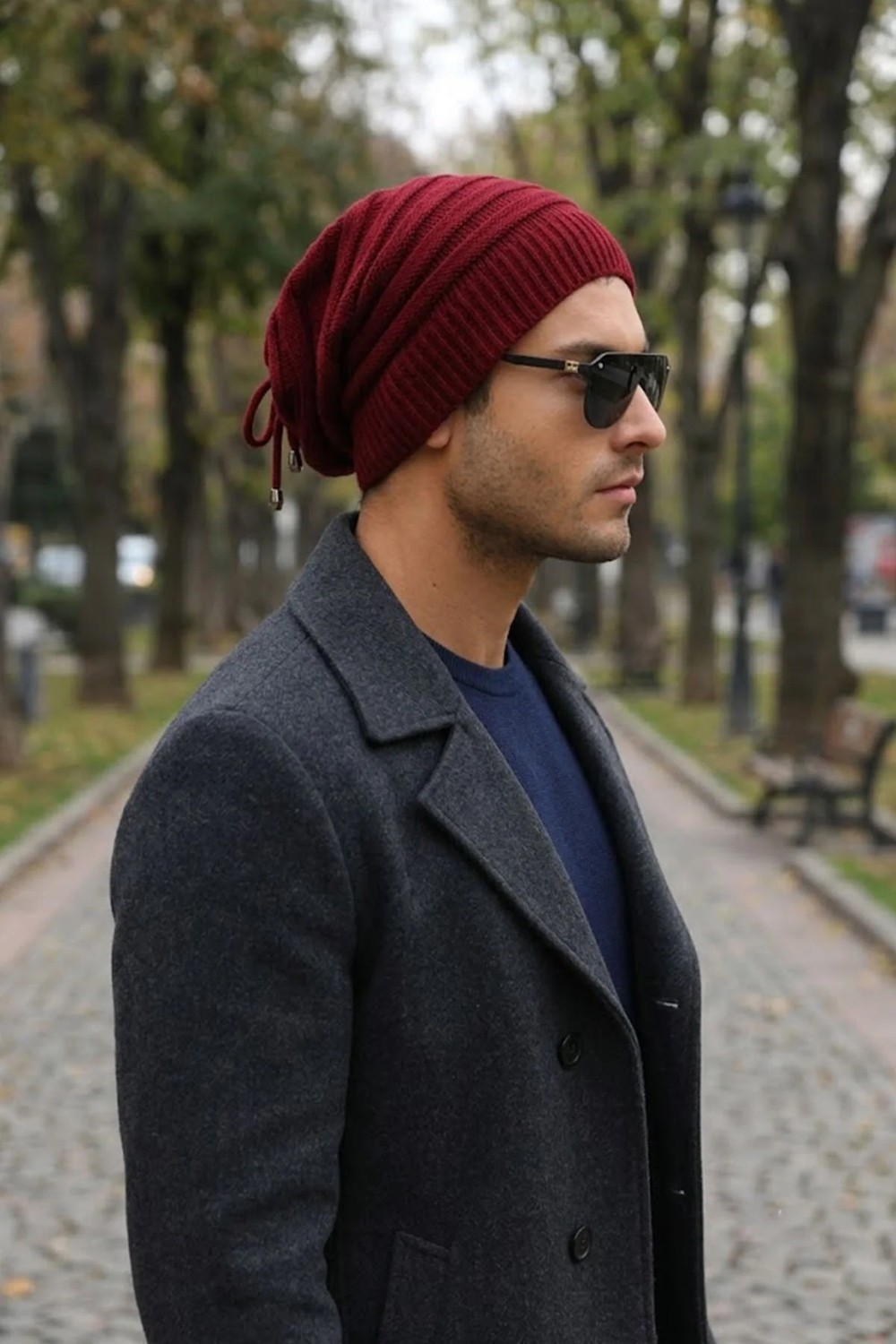 Ritagarcia Unisex Arkası Ipli Büzgülü Triko Bere Kışlık Dökümlü Slouchy Beanie Bere görsel 7