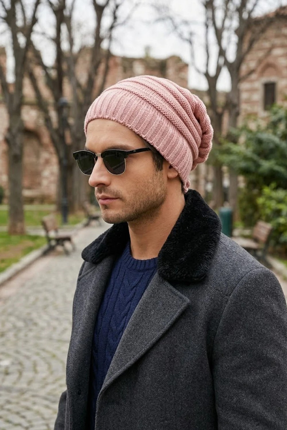 Ritagarcia Unisex Arkası Ipli Büzgülü Triko Bere Kışlık Dökümlü Slouchy Beanie Bere
