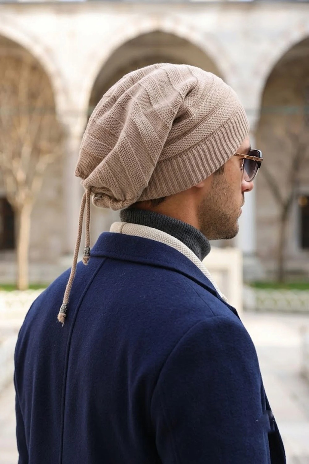 Ritagarcia Unisex Arkası Ipli Büzgülü Triko Bere Kışlık Dökümlü Slouchy Beanie Bere