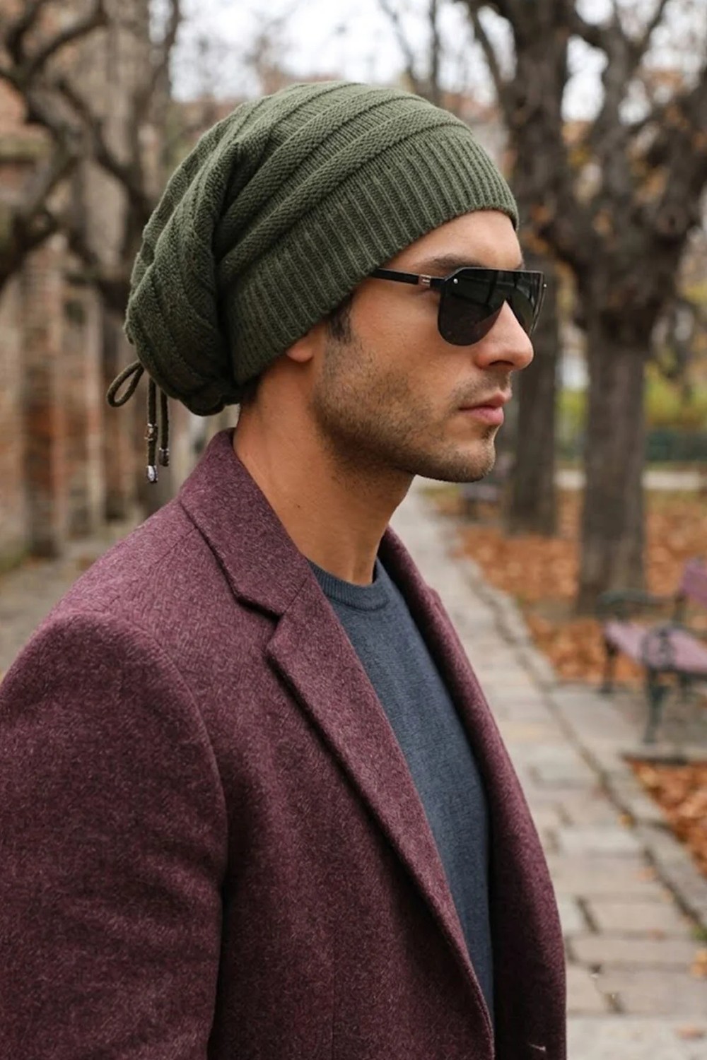Ritagarcia Unisex Arkası Ipli Büzgülü Triko Bere Kışlık Dökümlü Slouchy Beanie Bere